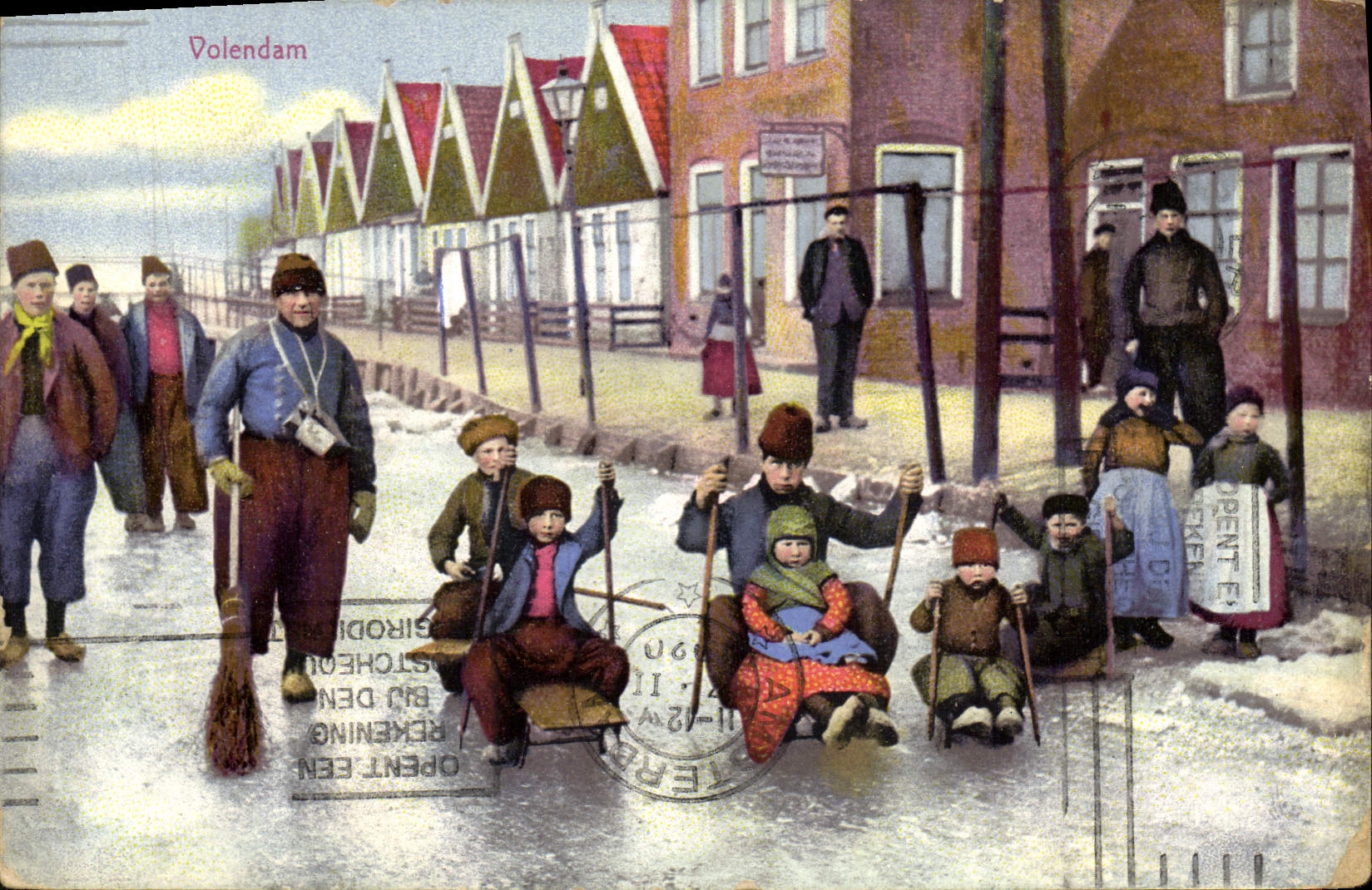 CPA Volendam Enfants Luge Folklore