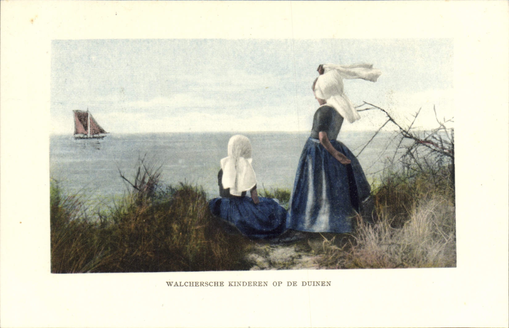 CPA Walchersche Kinderen Op De Duinen Enfants Folklore