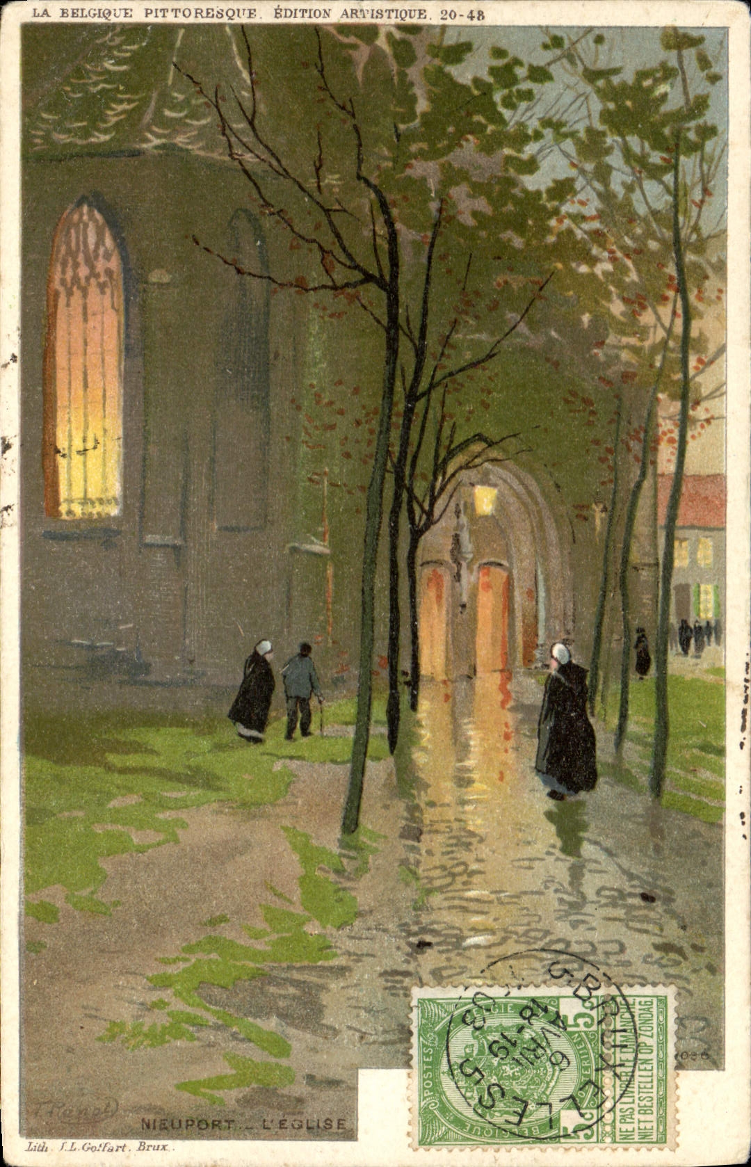 Nieuport - Die Kirche — Künstleredition 20-48, Lith. J.L. Geffart, Brux.