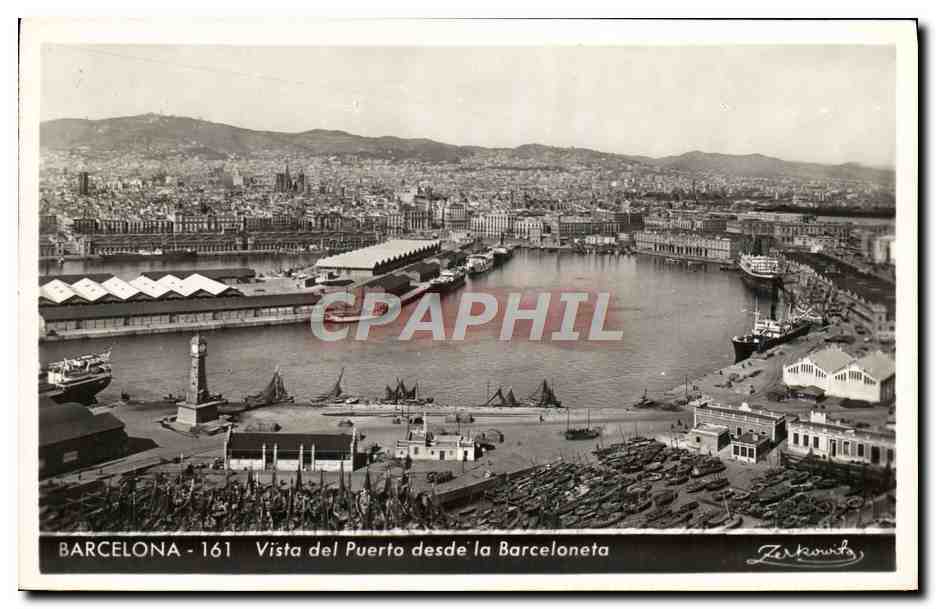 CPA Barcelona Vista del Puerto desde la Barceloneta