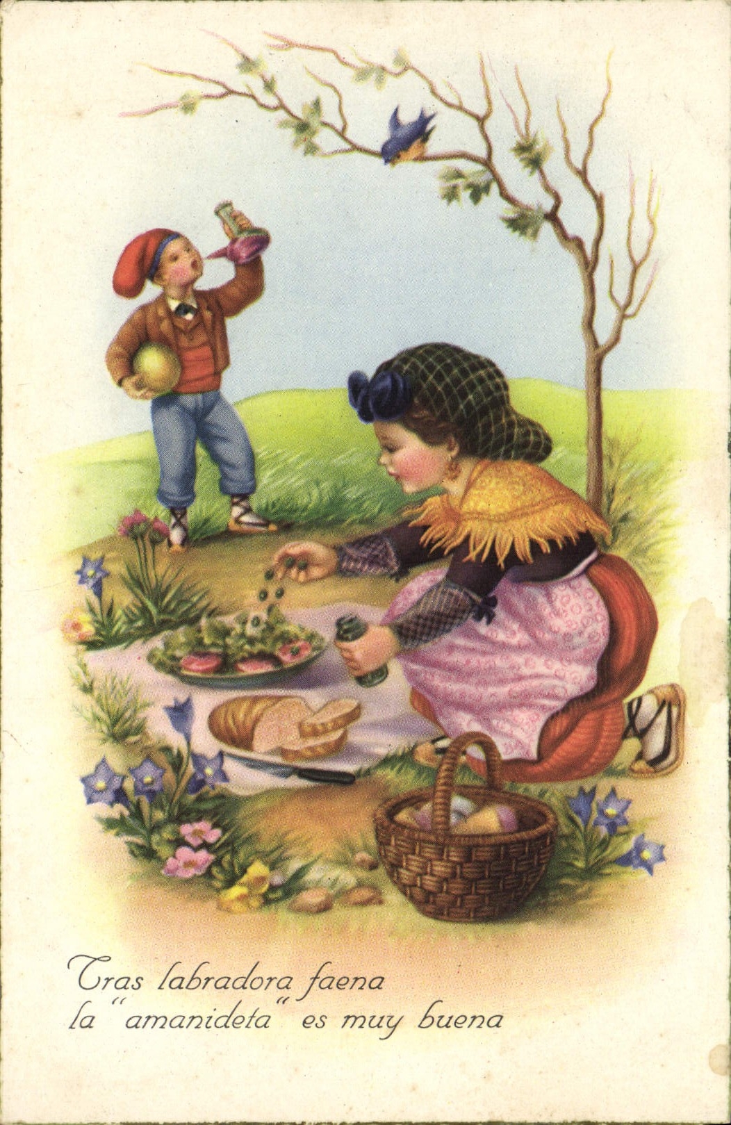 CPA Cras Labradora Faena Enfants Folklore Espagne