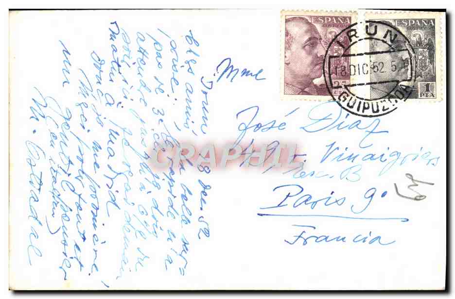 CPA Irun Avenida del Genralimo Franco — Verso