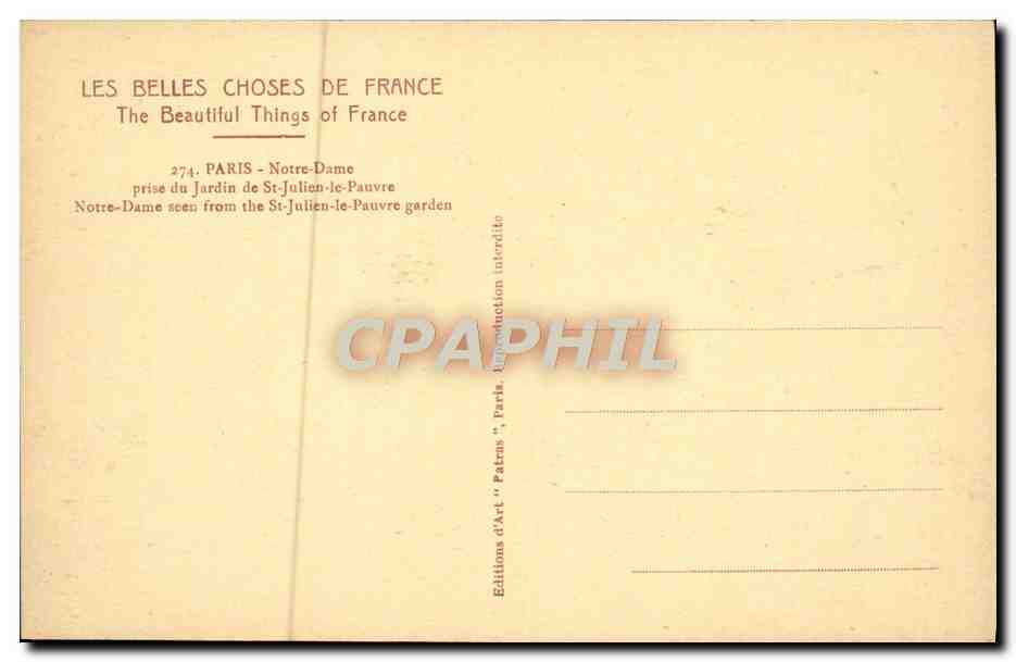 CPA Paris Notre Dame — Rückseite