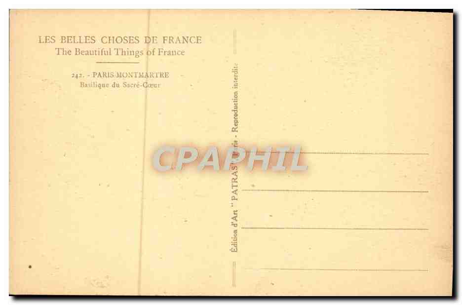Basilique du Sacré-Cœur — Paris — Édition d'Art 'Patras' — Rückseite