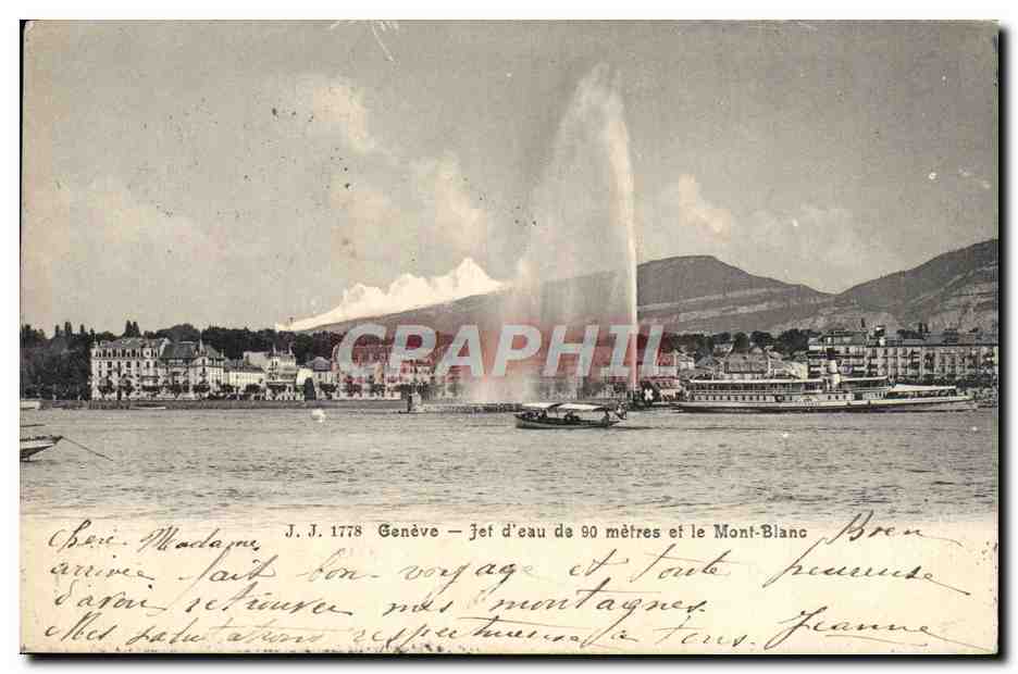CPA Geneve Jet D'Eau De 90 Metres Et Le Mont Blanc