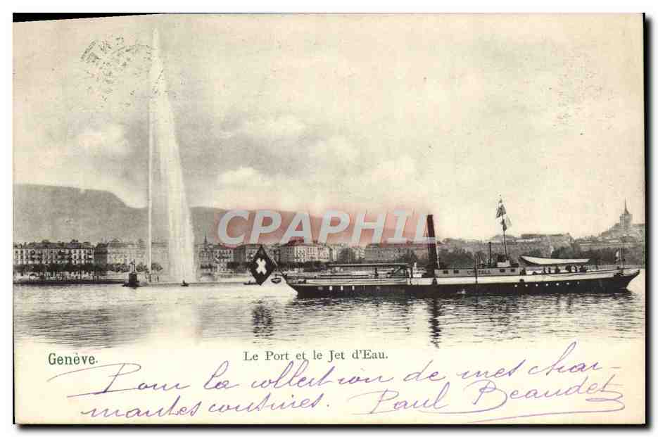 CPA Geneve Le Port Et Le Jet D'Eau Bateau