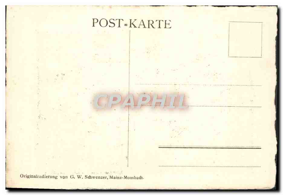 Mainz — Ansicht der Stadt und des Rheins mit einem Dampfschiff — G.W. Schwenzer — Rückseite