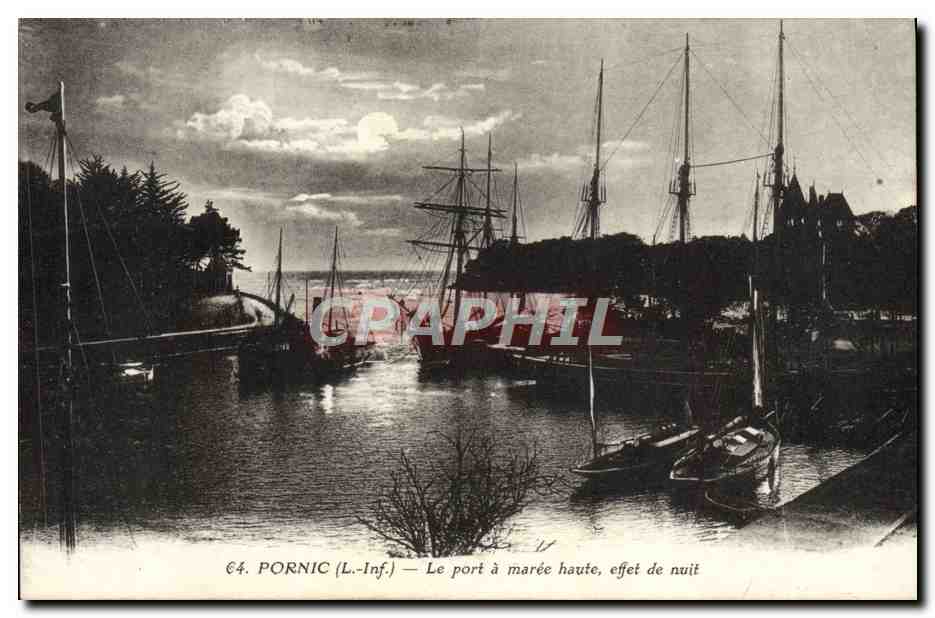 CPA Pornic Le Port Maree Haute effet de Nuit Bateaux