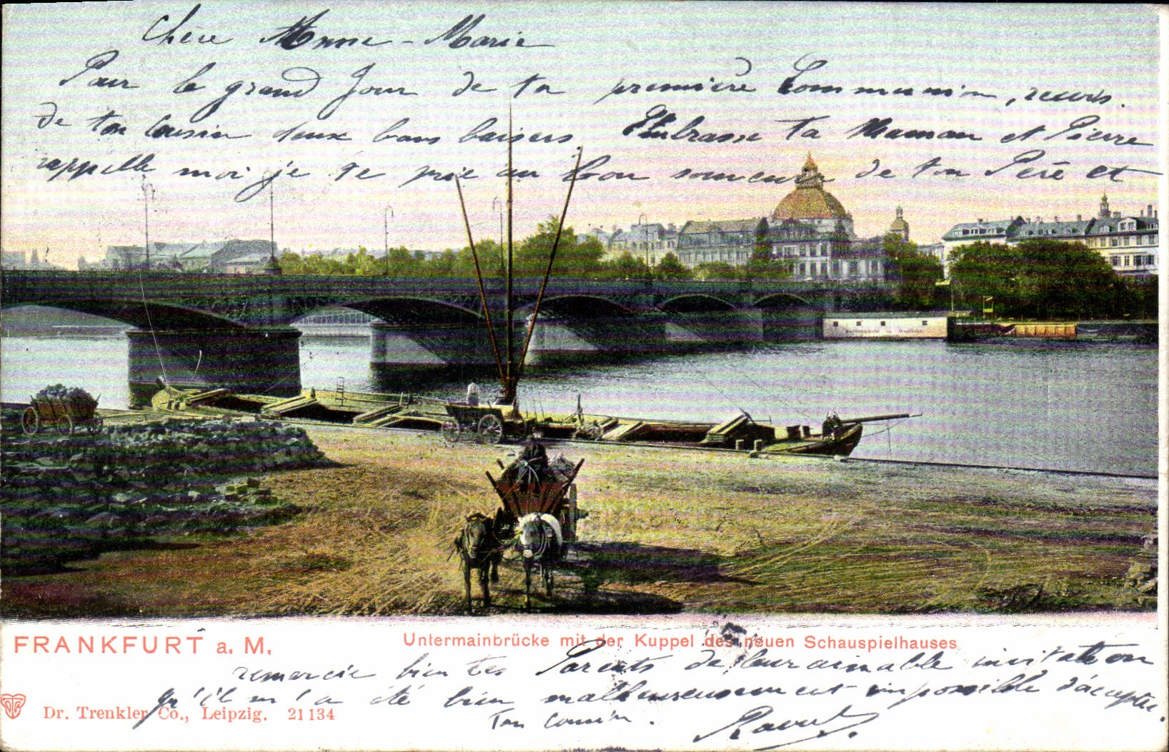 CPA Frankfurt Untermainbrucke mit der Kuppel des neuen Schauspielhaus 