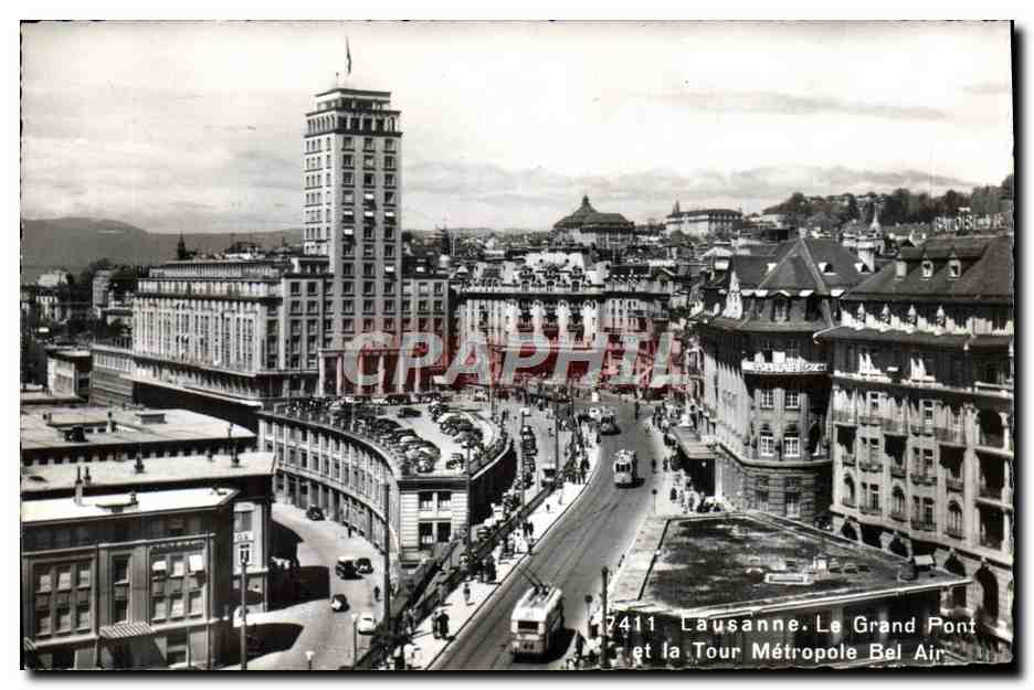 CPM Lausanne Le Grand Pont et la Tour Metropole Bel Air