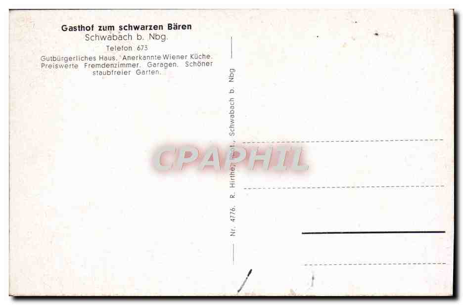 CPA Gasthof Zum Schwarzen Baren Schwabach B Nbg — Rückseite