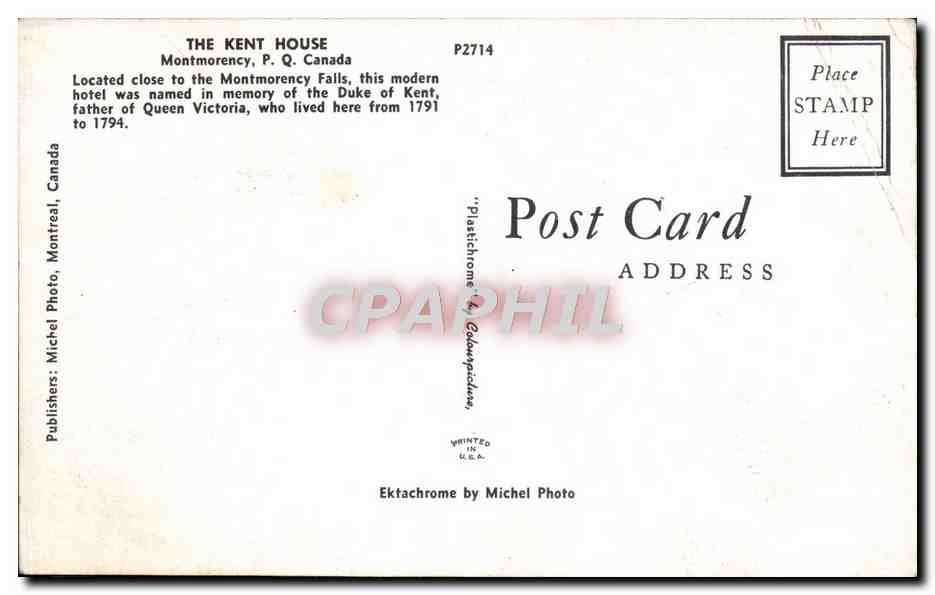CPA The Kent House Monymorency Canada Located Close To The Montmorency Falls This Modern — Back