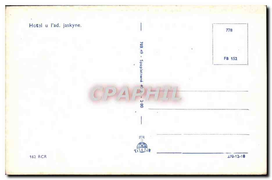 CPA Hotel U L'Ad Jaskyne Restauracia — Verso