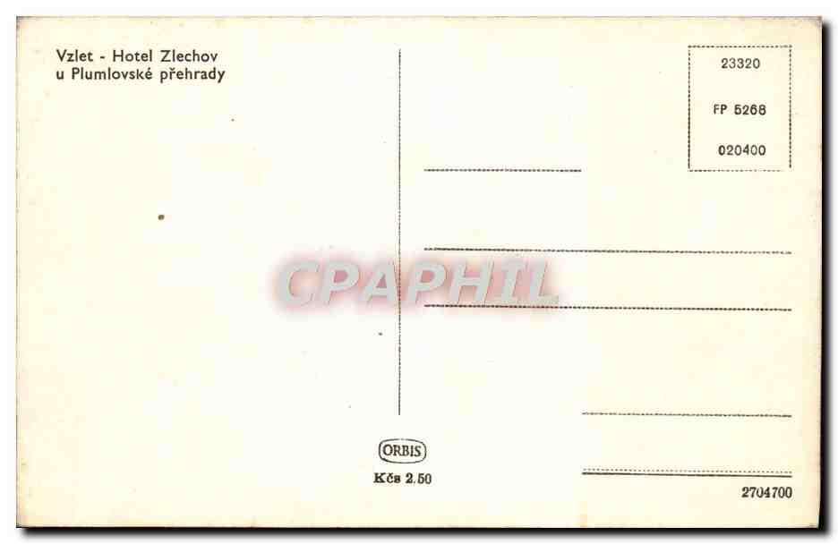 CPA Vzlet Hotel Zlechov U Plumlovske Prehardy — Rückseite
