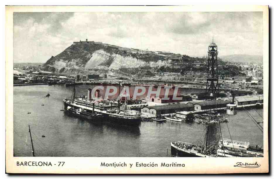 CPA Barcelona Montjuich Y Estacion Maritima Bateaux