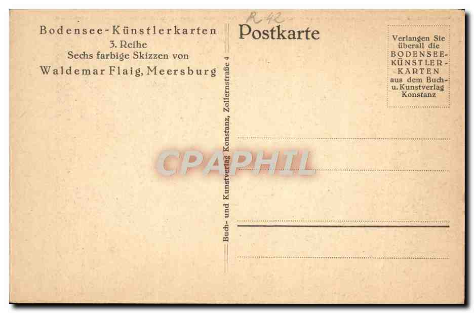 CPA Bodensee Kunstlerkarten 3 Reihe Sechs Farbige Skizzen Von Waldemar Flaig Meersburg — Verso