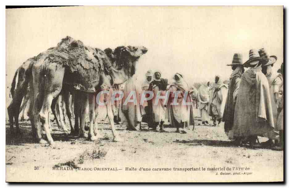CPA Merada Halte d'Une Caravane Transportant Le Materiel De l'armee Militaria 