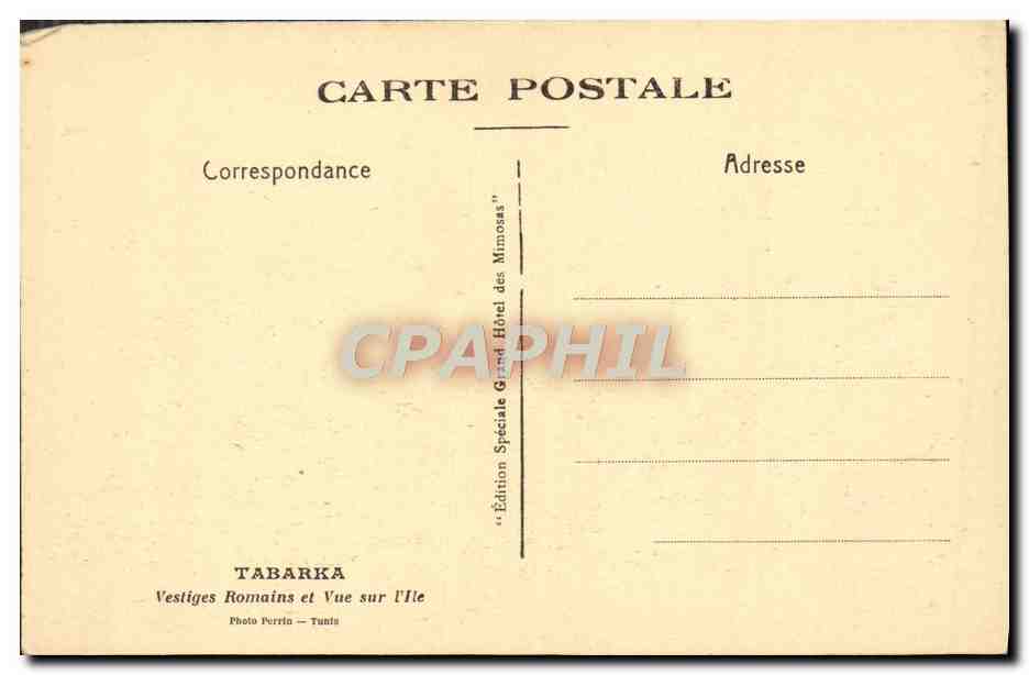 CPA Tabarka Vestiges Romains et Vur Sur li'le  — Rückseite