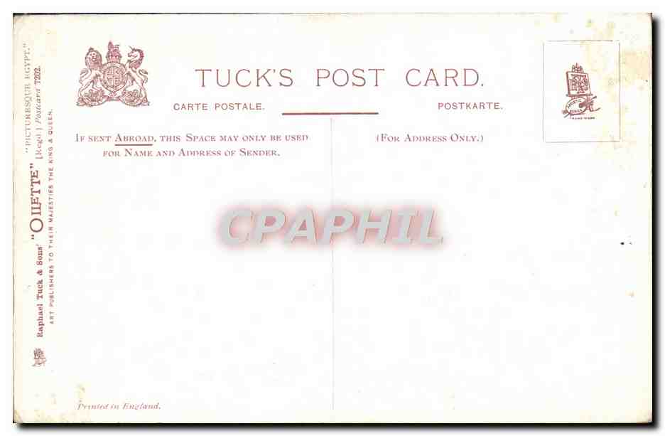 Water Carriers, Bedrachen, Near Cairo — Tuck's Post Card, n°732 — Rückseite