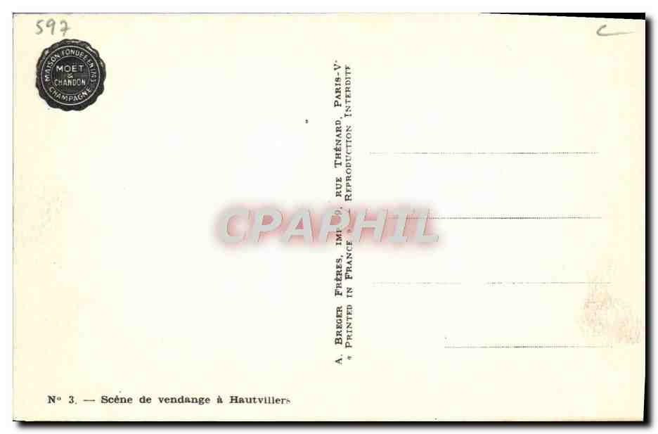 Scène de vendange à Hautvillers — Breger Frères, Imprimerie, Paris — N° 3 — Verso