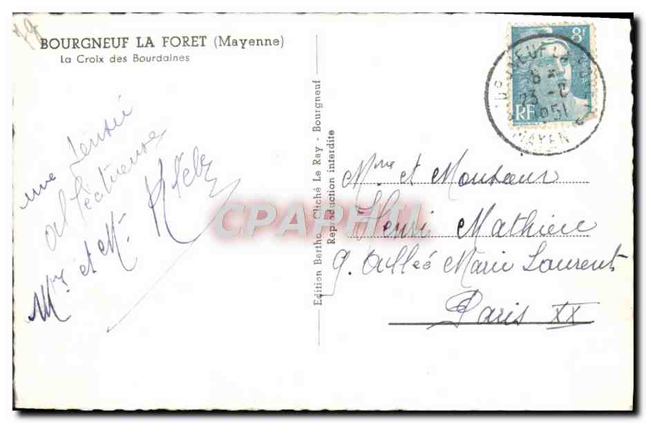 CPM Bourgneuf La Foret La Croix Des Bourdaines — Rückseite