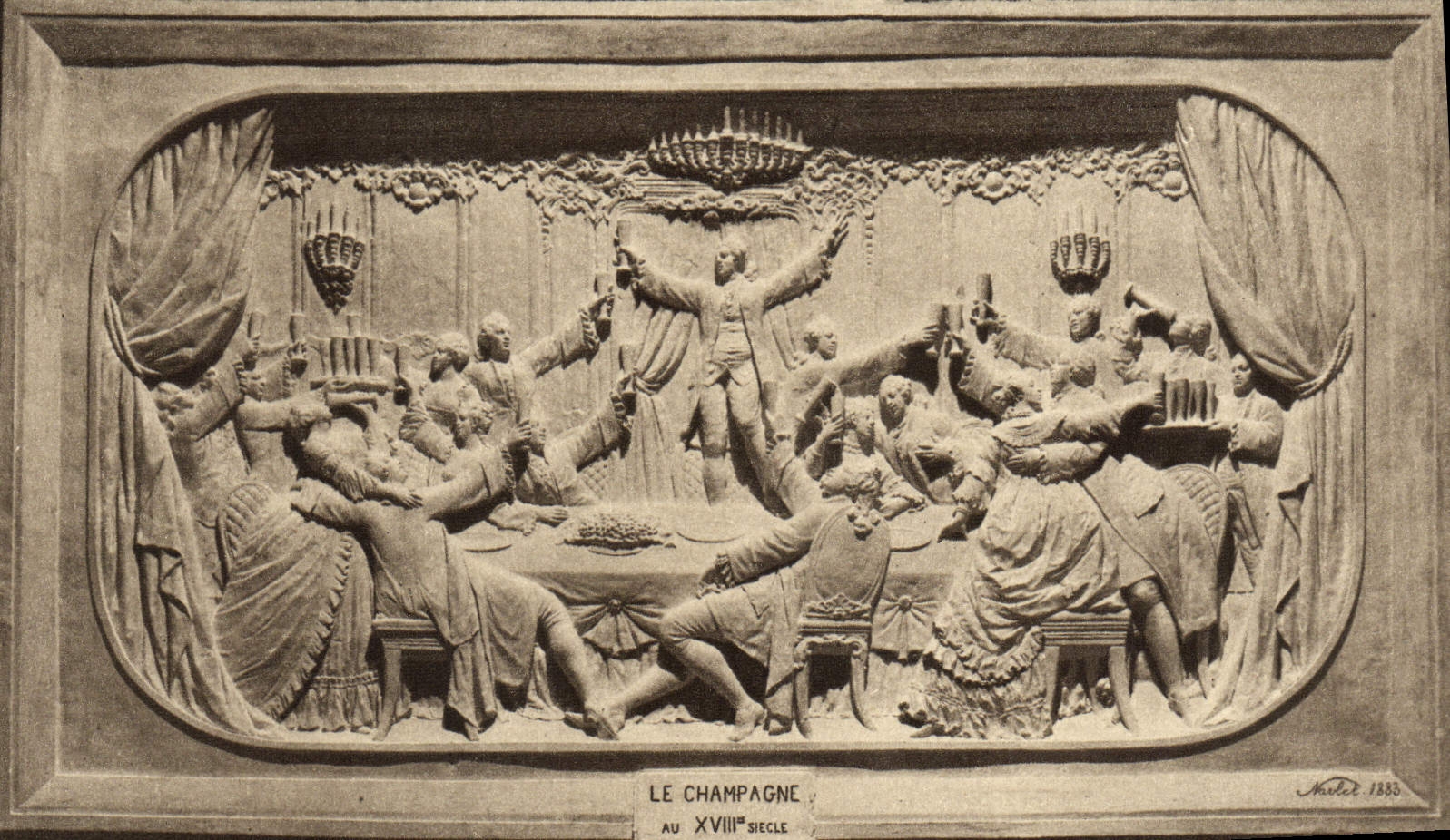 Champagner im 18. Jahrhundert — gefräster Basrelief in Kalk — Champagné Pommery & Greno - Reims