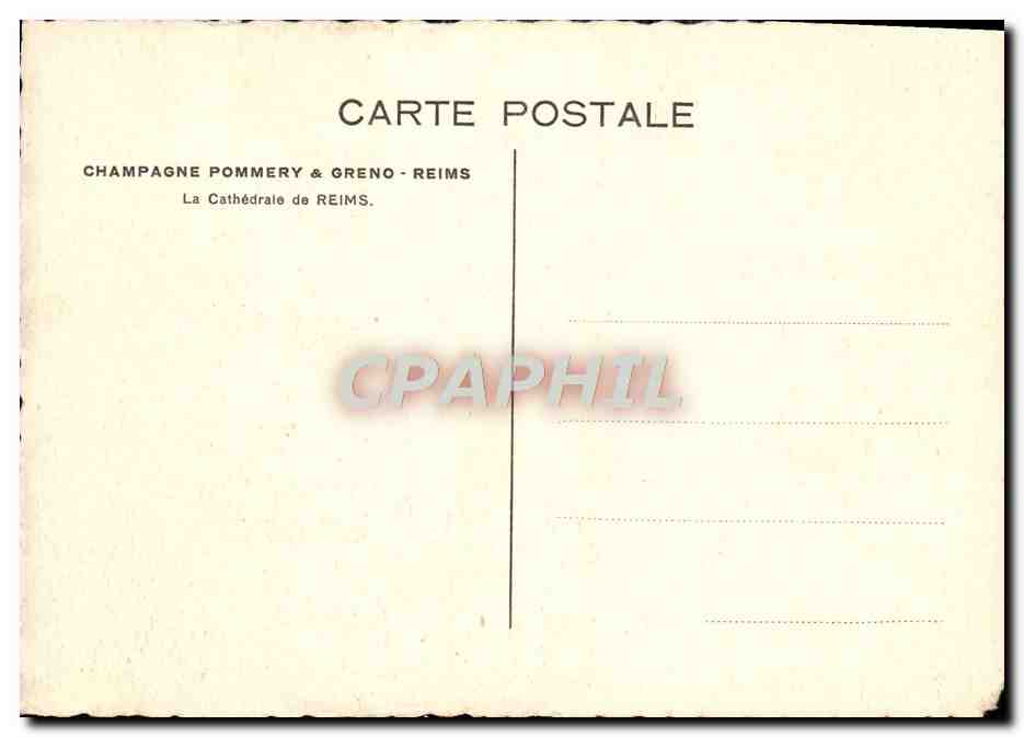 Cathédrale de Reims — vue de la façade — éditeur Champagne Pommery & Greno — Rückseite