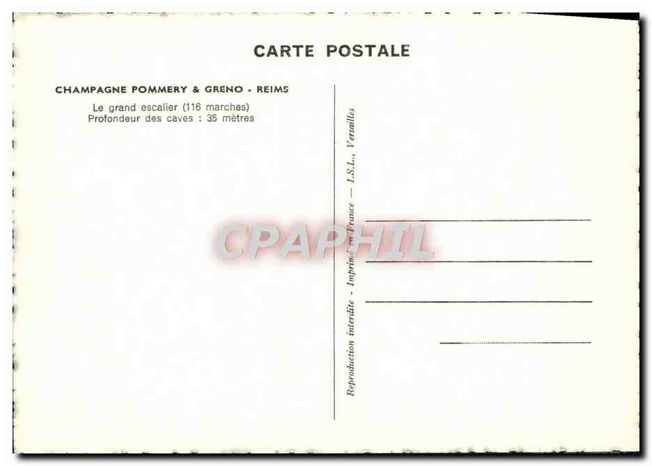 Escalier des caves à Reims — Champagne Pommery & Greno — 116 marches, 35 mètres de profondeur — Verso