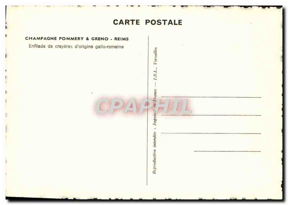 Enfilade de crayères d'origine gallo-romaine — VERSAILLES — CHAMPAGNE POMMERY & GRENO - REIMS — Verso
