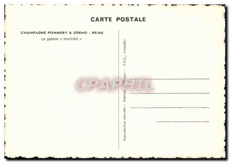 CPA Champagne Pommery Greno Reims La Galerie Montreal — Rückseite