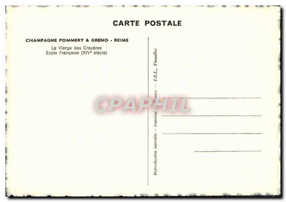 La Vierge des Crayères — École Française XIVe siècle — CHAMPAGNE POMMERY & GRENO - REIMS — Rückseite