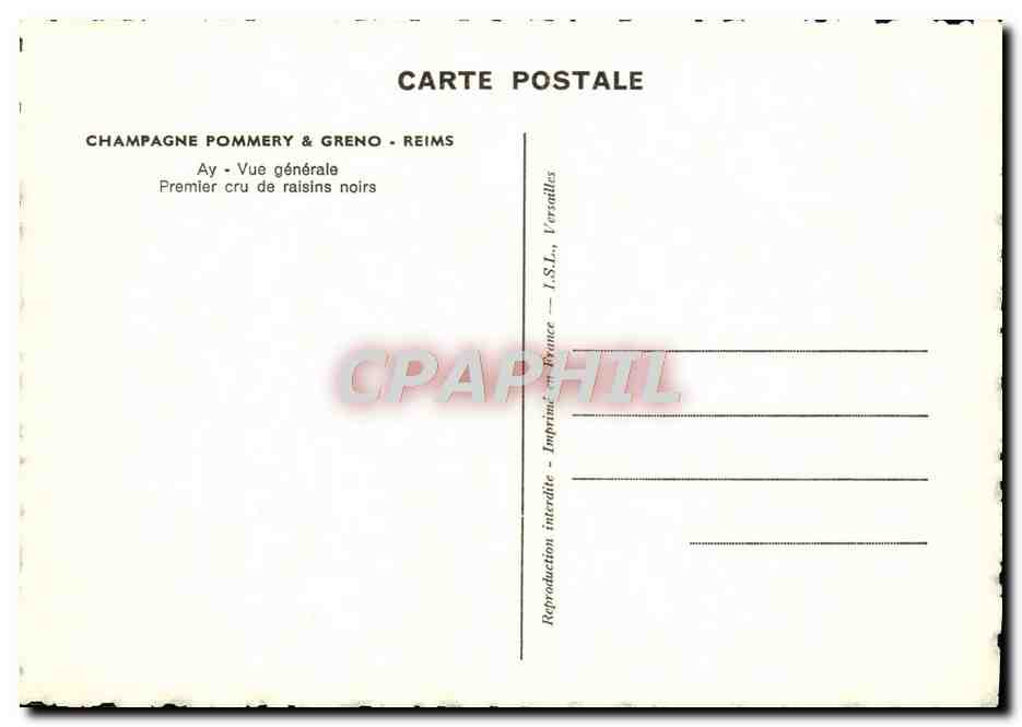 CPA Champagne Pommery Greno Reims Ay vue generale Premier cru de raisins noirs — Back