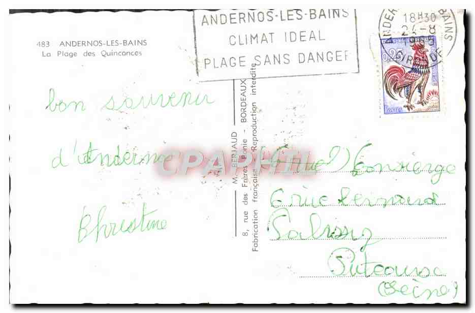 CPM Andrenos Les Bains La Plage Des Quincances — Verso