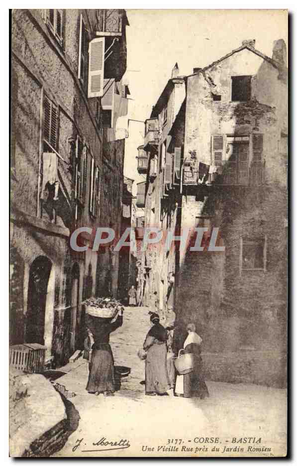 Une Vieille Rue près du Jardin Romieu — Corse — Bastia — J. Moretti, n° 3177
