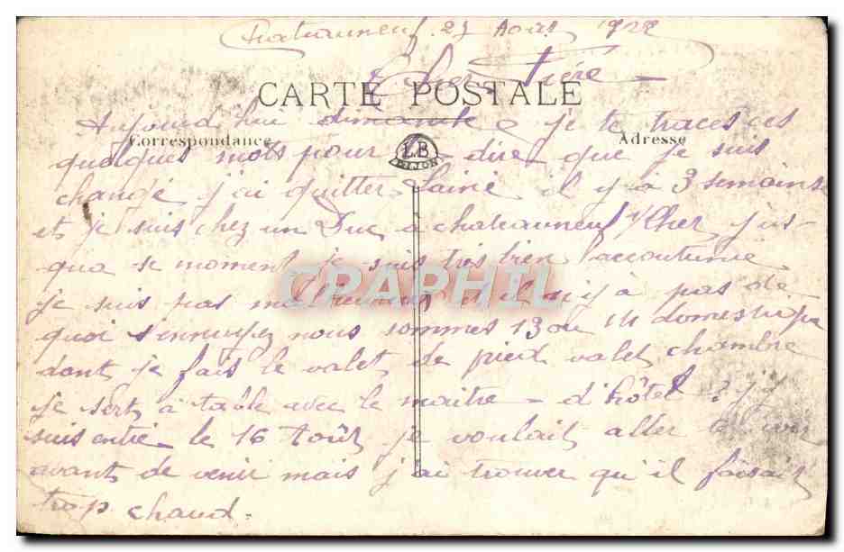 Château-sur-Cher — Le Château — éditeur G. Lévy, n° 130 — Achterkant