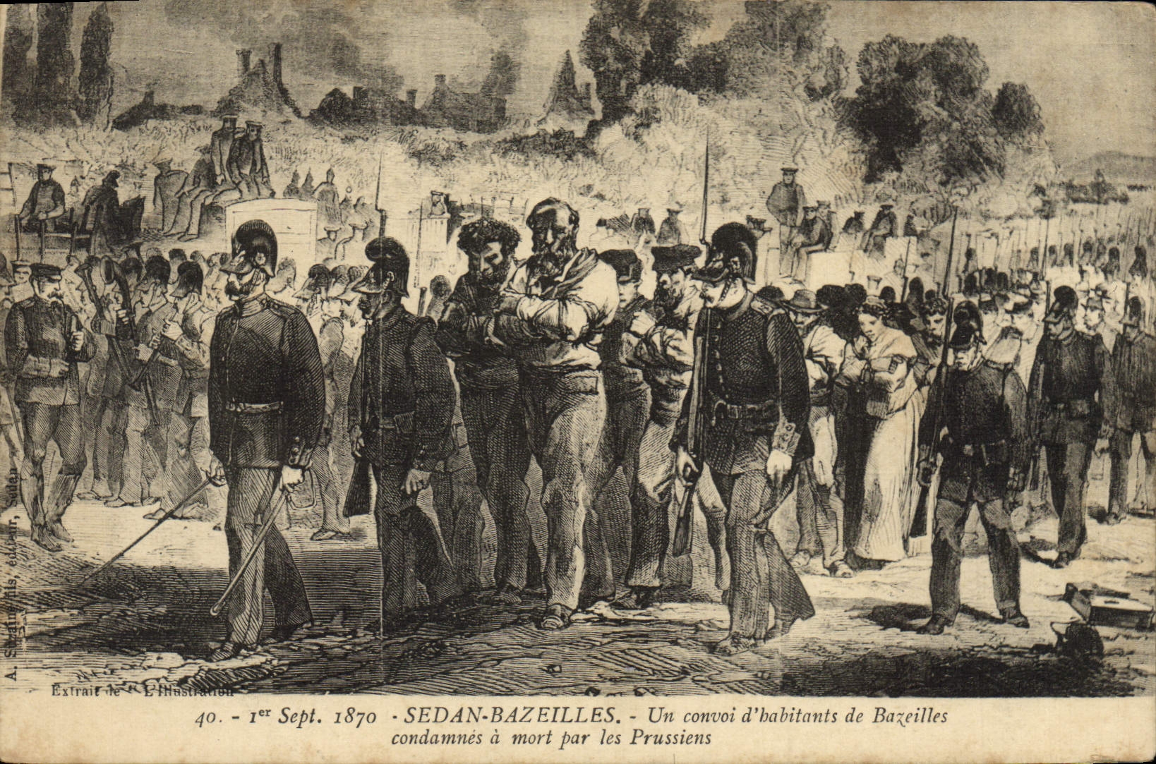 CPA Sedan Bazeilles Un convoi d'habitants de Bazeilles condamnes a mort par les Prussiens Militaria 