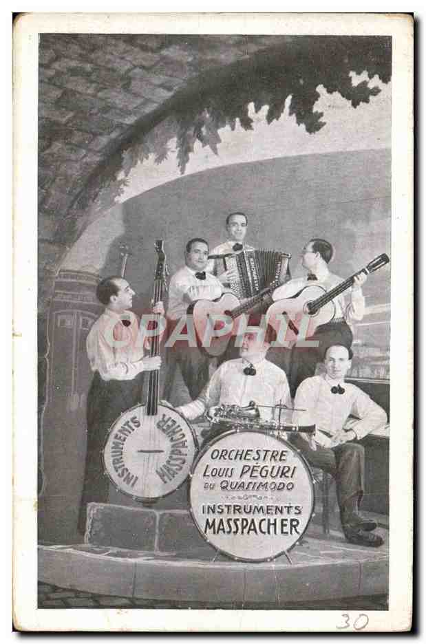 Orchestre Louis Péguri — Musiciens sous arcade — Instruments Masspacher