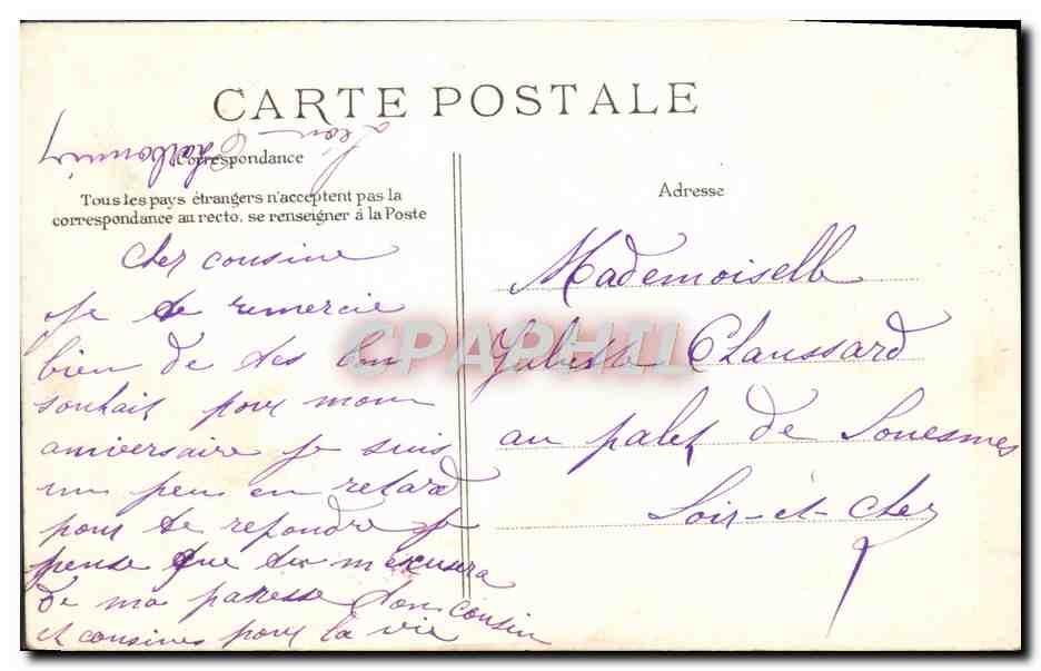CPA Une pensee de la Ferte Saint Aubin — Rückseite
