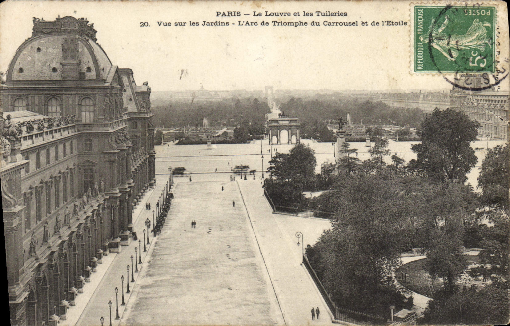 CPA Paris Le Louvre et les Tuileries Vue sur les Jardins L'Arc de Triomphe duCarrousel et de