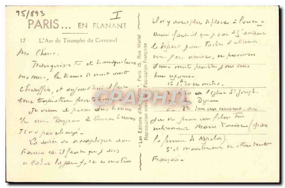 CPA Paris En Flanant L'Arc de Triomphe du Carrousel — Verso