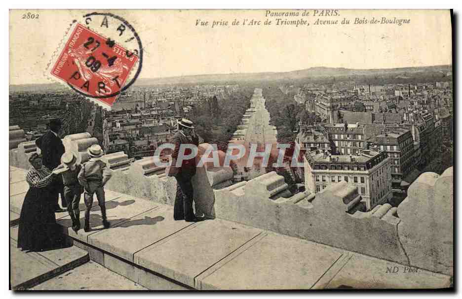 CPA Paris Panorama de Paris Vue Prise de l'Arc de Triomphe Avenue du Bois de Boulogne 