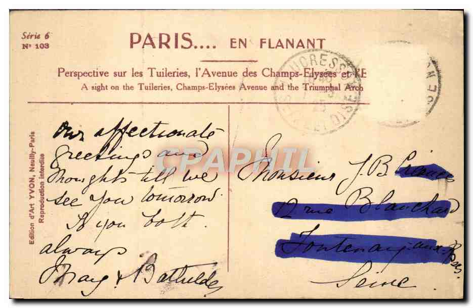 CPA Paris En Flanant Perspective sur les Tuileries Avenue des Champs elysees  — Rückseite