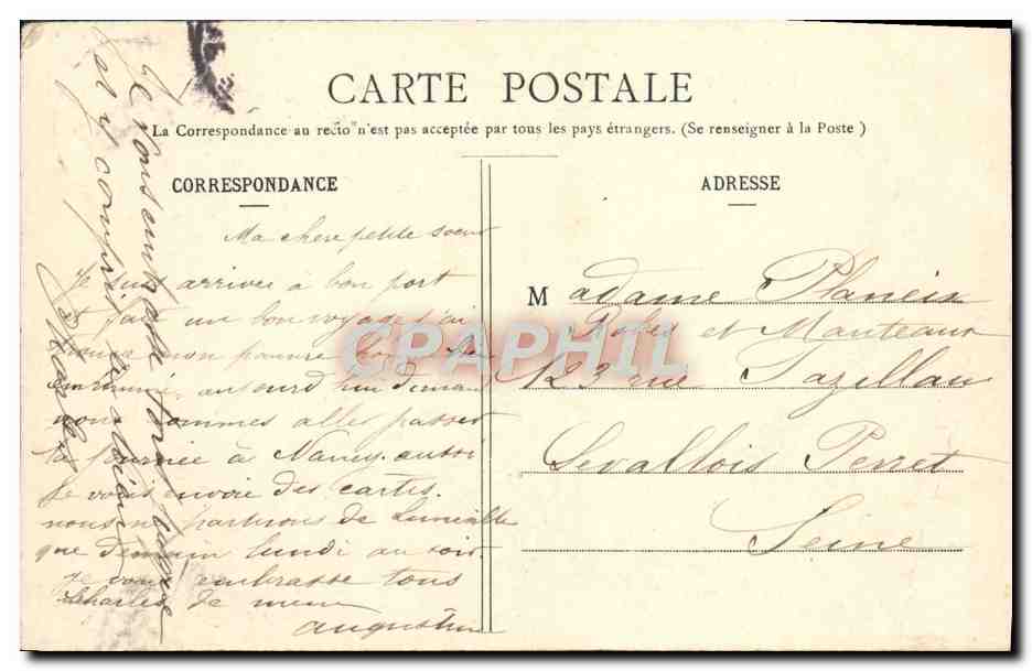 CPA Nancy Hemicycle de la Carriere Palais du Gouvernement Pepiniere — Verso