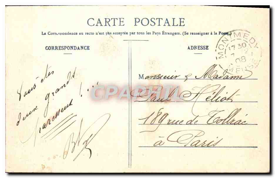 CPA Montmedy Bas Place de la Houssaye et Casernes Militaria — Rückseite