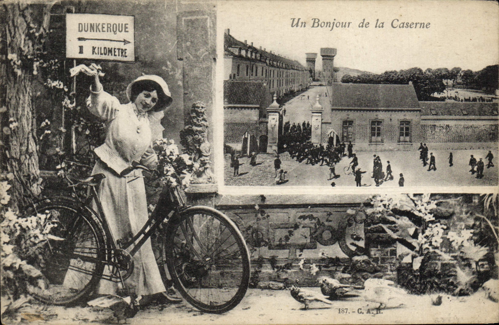 CPA Dunkerque Un Bonjour de la Caserne Velo Cycle Militaria 