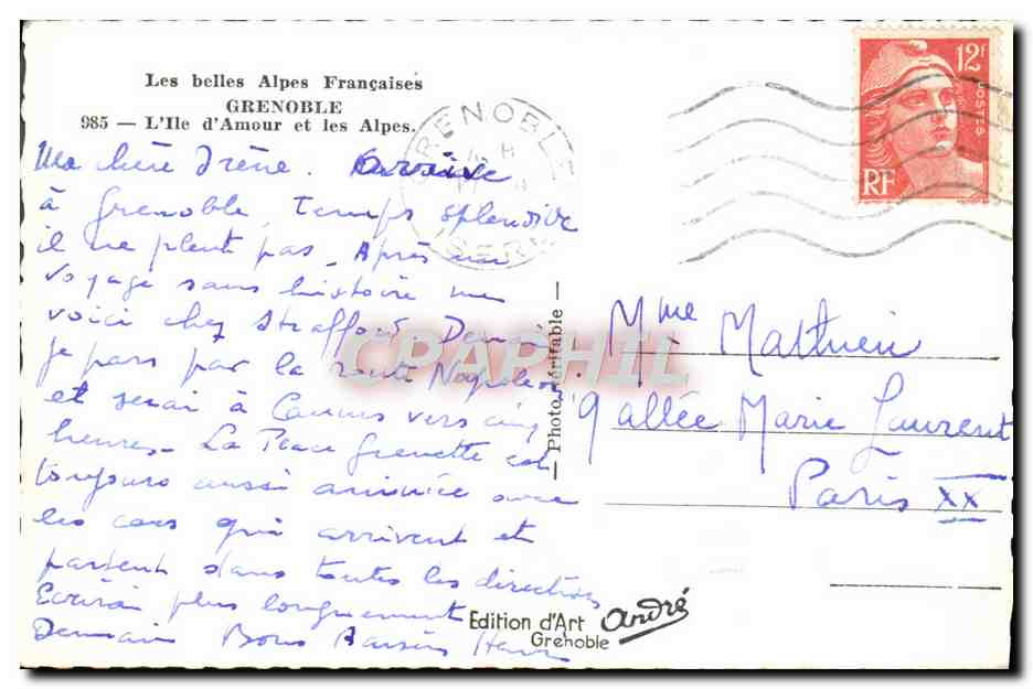 Isle of Love — Grenoble — Edition d'Art André — Back