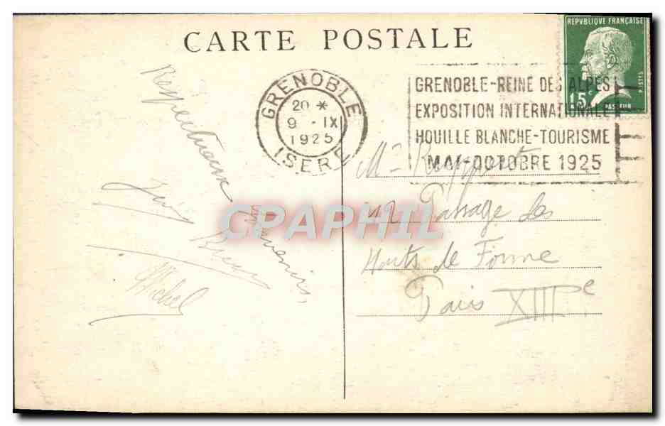 Grenoble 1925 — Internationale Ausstellung von Kohle und Tourismus — Orientierungs-Turm, 86 m — Offizielle Ausgabe Pagalet, Photo, Lyon — Rückseite