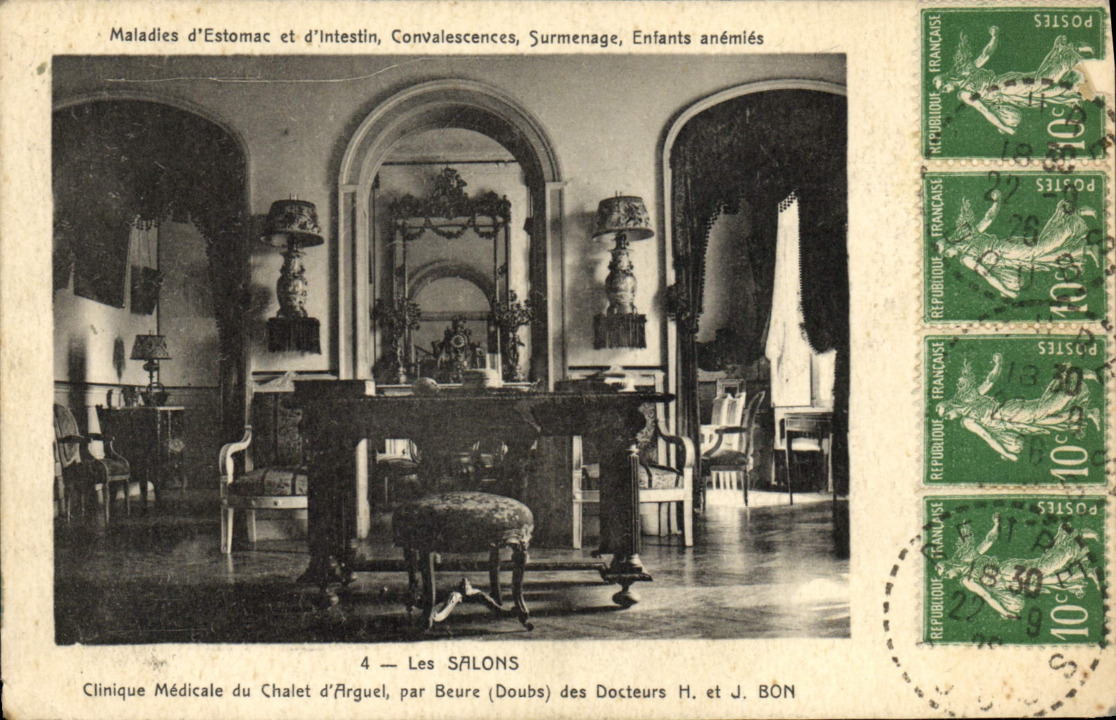 Les SALONS — Clinique Médicale du Chalet d'Arguel, par Beure (Doubs) des Docteurs H. et J. BON