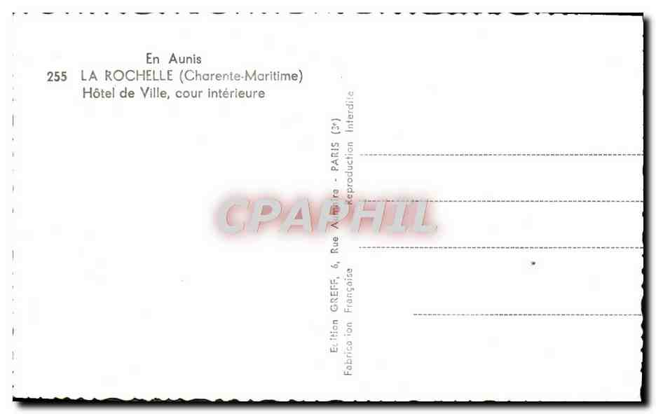 Hôtel de Ville, cour intérieure — En Aunis — Édition Greff — Verso