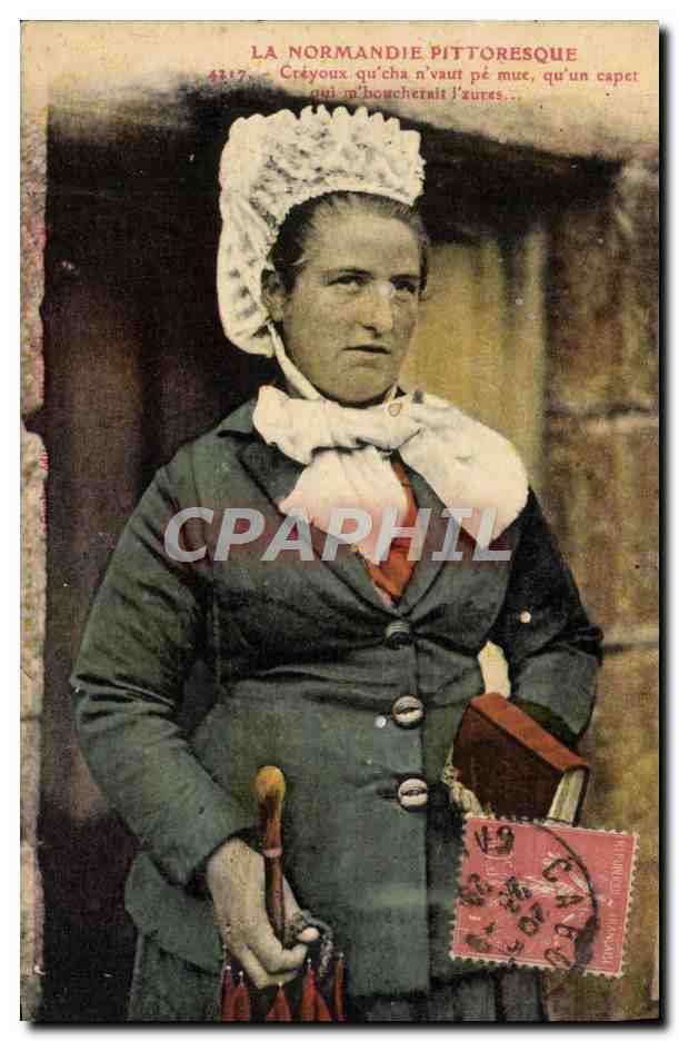 Normannische Frau mit traditioneller Kopfbedeckung — La Normandie pittoresque, Serie 4217 — Verlag nicht sichtbar